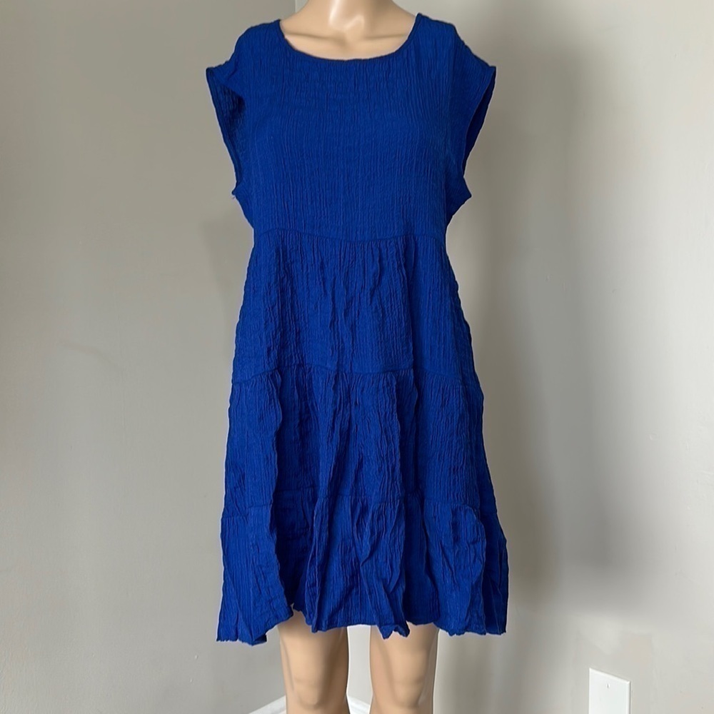 Women's Blue Tiered Midi Dress by Knox Rose short sleeve Textured